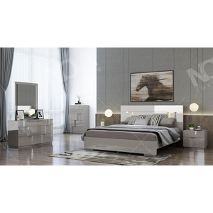 Set Completo di Mobili per <span class=keywords><strong>Camera</strong></span> <span class=keywords><strong>da</strong></span> <span class=keywords><strong>Letto</strong></span> Matrimoniale in Legno Laccato Lucido con Testiera Illuminata per Scuola - Product Image 1