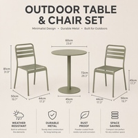 Ensemble bistro d'extérieur en fer, 3 pièces, chaises de café en métal avec revêtement en poudre antirouille pour café commercial, restaurant, balcon