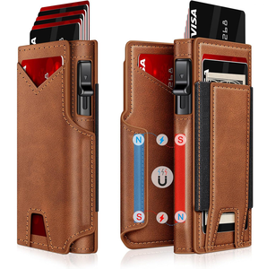 Portafoglio Sottile con Blocco RFID <span class=keywords><strong>e</strong></span> Apertura Pop-up, <span class=keywords><strong>Porta</strong></span> <span class=keywords><strong>Carte</strong></span> in Alluminio con Custodia in Pelle PU, Portacarte Minimalista per Uomo, Logo OEM - Product Image 3