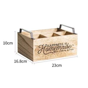 Wooden Tableware <b>Storage</b> <b>Box</b> Rectangle Open Top With Compartments <b>Kitchen</b> Desktop Organizer Natural Wood Color - Product Image 2