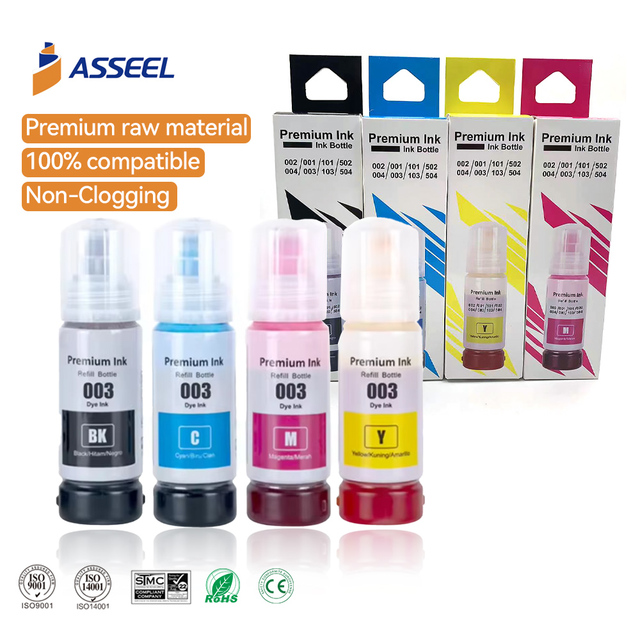 Asseel 003 Premium Compatible Color Bulk Water Based 70ml Bottle Refill Tinta Dye Ink for Epson L3100 L5196 L3110 L3150 Printer