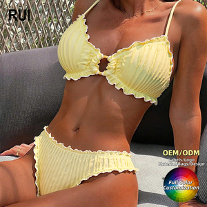 Traje de Baño Sexy para Mujer RUIQUWIN OEM, Ropa de Playa Veraniega, Transpirable, Ecológica, con Estampado Animal, Diseño de Parches, Bikini con Cordón Ajustable - Product Image 1