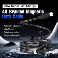 Kabel USB C Magnetik 60W Self-Coiling 3A Pengisian Cepat Sinkronisasi Data Kabel Tipe C Berlapis Nilon untuk MacBook iPad Ponsel