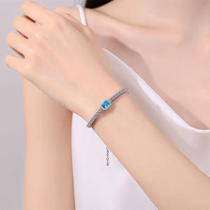 Classic Engagement Party Bracelet S925 Sterling Silver with 1ct Blue Moissanite Emerald Cut Diamond <b>Fine</b> Jewelry for Women - Product Image 2