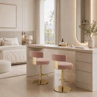 Tabouret de bar moderne rose en gros, pivotant, réglable en hauteur avec vérin à gaz, base dorée pour îlot de cuisine, café, restaurant
