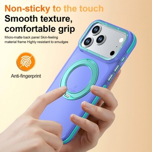 Coque de téléphone magnétique mate tendance pour iPhone 18 12 13 14 15 16 17 Pro Max Plus avec support anneau métallique 360 antichoc - Product Image 2