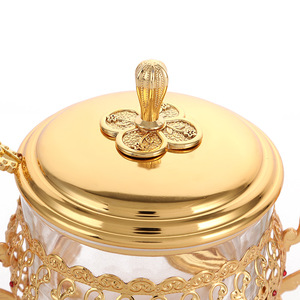 Pot à sucre décoratif en verre plaqué or de style européen, pot à épices avec cadre métallique - Product Image 4