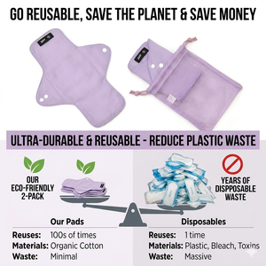 Lot de 2 serviettes menstruelles réutilisables avec sac imperméable, serviettes hygiéniques en tissu lavables et anti-fuites pour femmes, lavande - Product Image 6