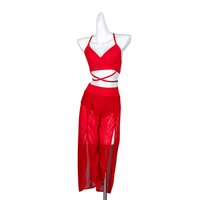 Nouveau Style Nylon et maille dames chic haut exotique Sport vêtements fente jambe large pantalon femmes Sexy taille haute pôle danse porter