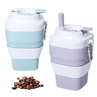 Mug à café pliable de 16 oz, facile à transporter, utilisation en extérieur, sans lave-vaisselle, tasse à café en silicone de qualité alimentaire avec couvercle en PP