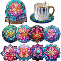 Ensemble de 6 dessous-de-verre de Noël à peindre avec des diamants, tapis à boisson festifs à faire soi-même avec strass et support