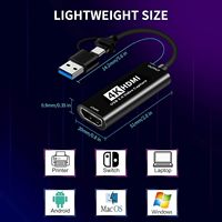 Adaptateur SY USB C vers double HDMI 4K, carte de capture vidéo HDMI vers USB Type-C 1080P 60FPS avec format d'enregistrement MP4