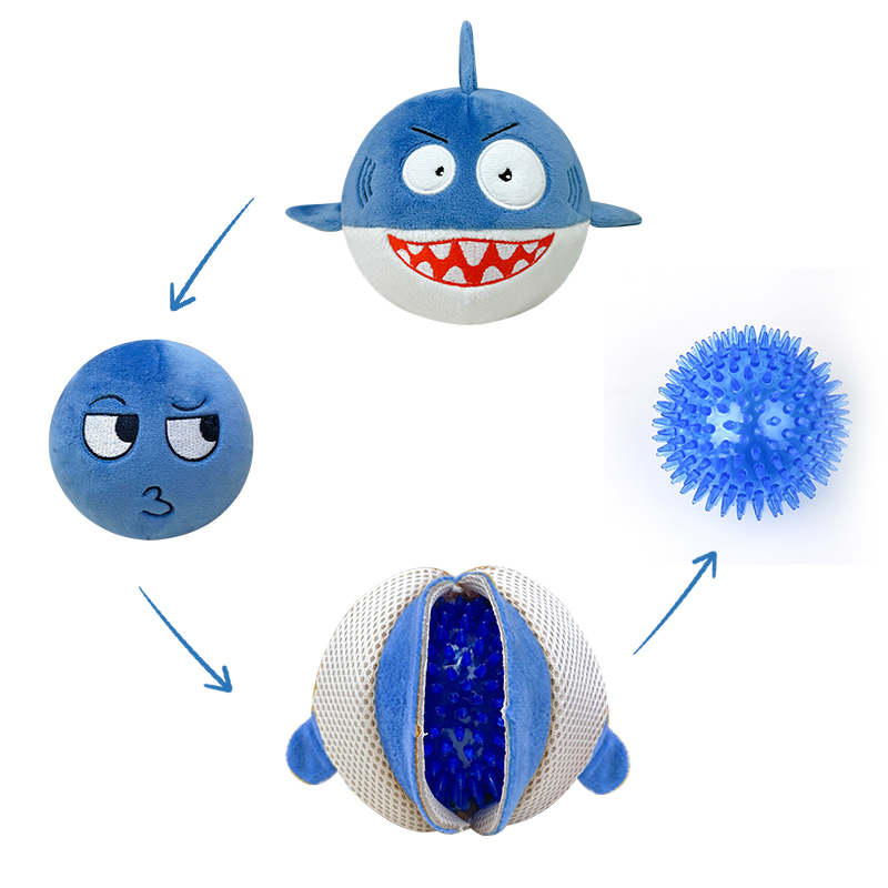 كرة على شكل قرش من القطيفة ملحقات للكلاب لعبة مضغ للكلاب جرو بصرير لعبة تفاعلية حيوان أليف لعبة الكرة محشوة للكلاب
