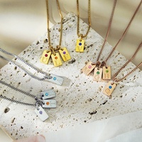 Collier avec pendentif rectangulaire en or 18 carats plaqué or, en acier inoxydable, avec zircon de naissance, charme anti-ternissement, imperméable, cadeau pour femmes