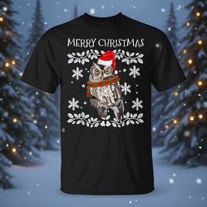 Camiseta de Navidad fea con diseño de búho peludo, color negro, unisex para adultos - Product Image 3