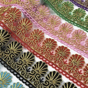 Commercio all'ingrosso <span class=keywords><strong>in</strong></span> poliestere ricamo oro filo smerlato pizzo rifinitura 6.5cm per matrimonio nuziale <span class=keywords><strong>Organza</strong></span> tessuto bordino abito - Product Image 1