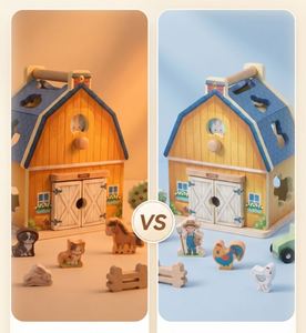 Wooden Farm House <b>Set</b> 25Pcs Red Barn <b>Building</b> Toy With Animals Horse Tractor <b>Blocks</b> Kit Game for Kids - Product Image 4