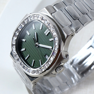 Montre personnalisée avec logo, mouvement automatique NH35, montres mécaniques pour hommes, bracelet de luxe, cadran serti de diamants, étanche - Product Image 3