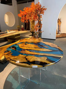 2020 Thiết Kế Mới Hỗ Trợ Tùy Chỉnh Sang Trọng Rắn Óc Chó Gỗ Rõ Ràng Màu Xanh Sông Ăn Đồ Nội Thất Phòng Khách Nhựa Epoxy Bàn Cà Phê - Product Image 2