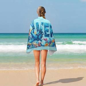 Toalla de playa extragrande de algodón 100% suave rectangular con estampado tropical de alta calidad personalizada - Product Image 6