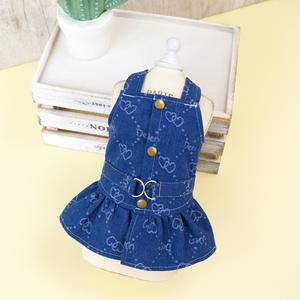 Alta Qualidade Cat Face Corações Imprimir <span class=keywords><strong>Jean</strong></span> Vestido Vest com Arnês Buraco Bonito Pet Dog <span class=keywords><strong>Jacket</strong></span> para o Inverno - Product Image 1