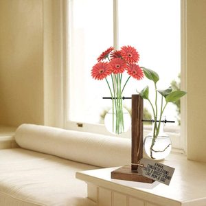 Vase à ampoule <span class=keywords><strong>moderne</strong></span> en verre Terrarium pour plantes de bureau avec support rétro en bois massif et support pivotant en métal pour plantes hydroponiques déco - Product Image 2