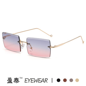 Eyewear <b>Frameless</b> Square Sunglasses UV400 Gradient Lens Women Fashion Light Weight Gold <b>Frame</b> - Product Image 3