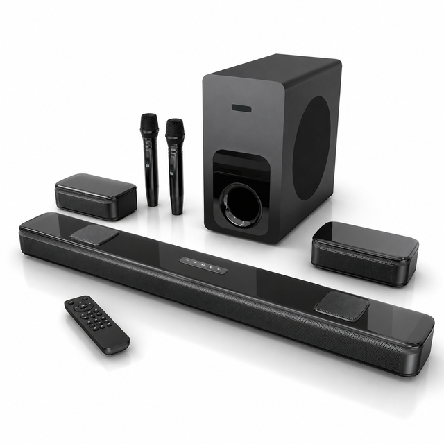 Immersive Surround 5.1.2 Home Theater Audio Ensemble Wide Voltage Powered Sound System with Subwoofer Surround Speakers Dual