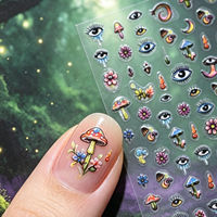 Autocollants pour ongles esthétiques 5D en relief, motifs psychédéliques, œil maléfique, champignons, fleurs, autocollants adhésifs pour nail art, pour décorations DIY