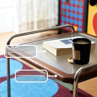 Table basse Bauhaus Mid-Century en verre, plateau en bois massif, rangement, salon, petit appartement