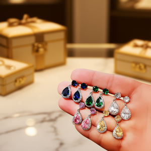 Orecchini di lusso in argento 925 con cristalli a goccia e montatura a castone per donna, gioielli da festa, orecchini con strass blu effetto diamante - Product Image 2