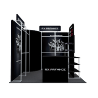 Stand d'exposition portable avec cabine d'essayage 10 x 10 pieds pour salon de mode, structure en tube d'aluminium pliable et graphiques en tissu tendu