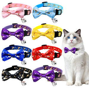 Collar de Gato con Diseño de Luna y Estrella Dorada, con Lazo y Campana, Ajustable, para Gatos y Cachorros - Product Image 1