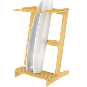 Support de planche de surf vertical, support de planche de surf autoportant, support d'exposition pour snowboard, skateboard, ski et wakeboard, support de surf en bambou - Product Image 1