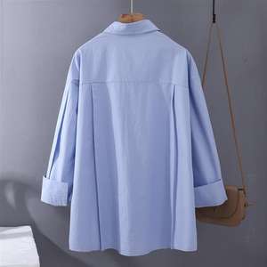 بلوزات نسائية رسمية بمقاسات كبيرة جداً، قمصان طويلة الأكمام باللون الوردي والأبيض والأزرق، عصرية كورية لربيع السيدات - Product Image 4