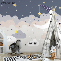 Murale personnalisée 3D peinte à la main, ciel étoilé, nuages, lune, dessin animé, chambre d'enfant, princesse, chambre à coucher, papier peint photo, chambre d'enfant