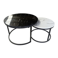 Ensemble de salon moderne table gigogne pliée en métal noir doré pour côté marbre pierre table basse ronde contemporaine gigogne