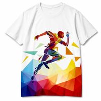 T-shirt ample pour homme à col en V, imprimé 3D, 100 % polyester, écologique, graphique coloré, décontracté, streetwear d'été
