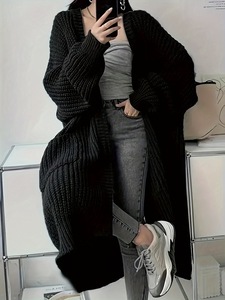 Abrigo de suéter grueso para <span class=keywords><strong>mujer</strong></span> de otoño invierno con cárdigan suelto de estilo de punto informal largo con manga larga - Product Image 5