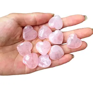 Wholesale Processing Rose Quartz Heart Shaped Pink Crystal Carved Palm Love Healing Gemstones High Quality