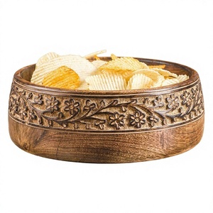Bols de service personnalisés en bois d'acacia indien faits à la main, écologiques, design vintage, brodés, polis, décoratifs pour les fêtes - Product Image 2