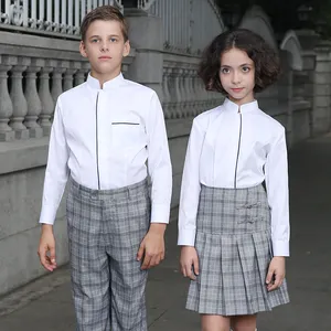 Excelente conjunto de camisa branca unissex, camisa de algodão 100% para escola primária e média meninos e meninas