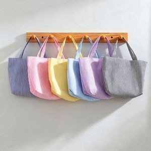 Custom Logo Striped Tote Vintage Handheld Shopping Pouch Lightweight Fabric Grocery Bag - Product Image 1