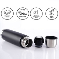 Ensemble cadeau Yerba Mate, bouteille d'eau isolée en acier inoxydable avec paille en métal, noir mat, 500 ml/17 oz