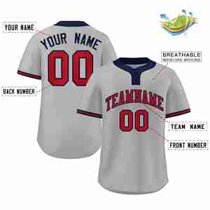Maillot de softball personnalisé gris rouge-marine style classique authentique à deux boutons - Product Image 2