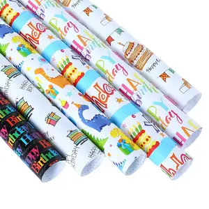New Design Happy Birthday Wrapping Paper In Stock Wholesale Animal Design Birthday Holiday Gift Box Wrapping Packing
