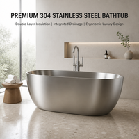 Baignoire ovale autoportante en acier inoxydable à double paroi, finition brossée, pour salle de bain de luxe
