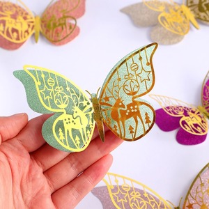 Décoration murale 3D papillons, 12 pièces, papillons double couche avec autocollants scintillants colorés pour chambre, fête, gâteau, ballons - Product Image 4