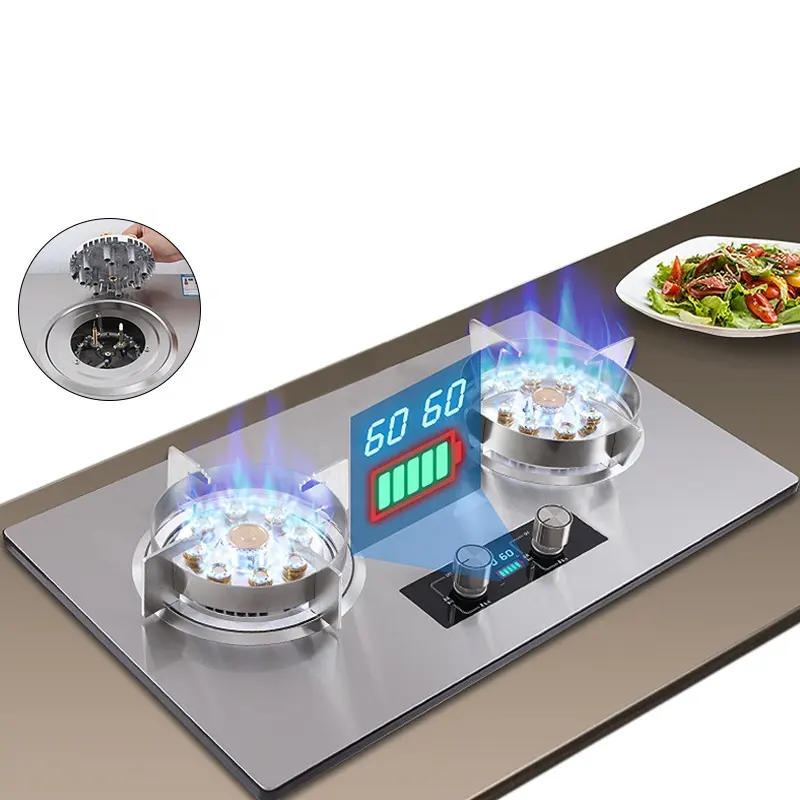 Usine vente cuisine haute qualité cuisson 7.0KW haute puissance en acier inoxydable cuisinière à gaz cuisinière 2 brûleurs cuisinière à gaz