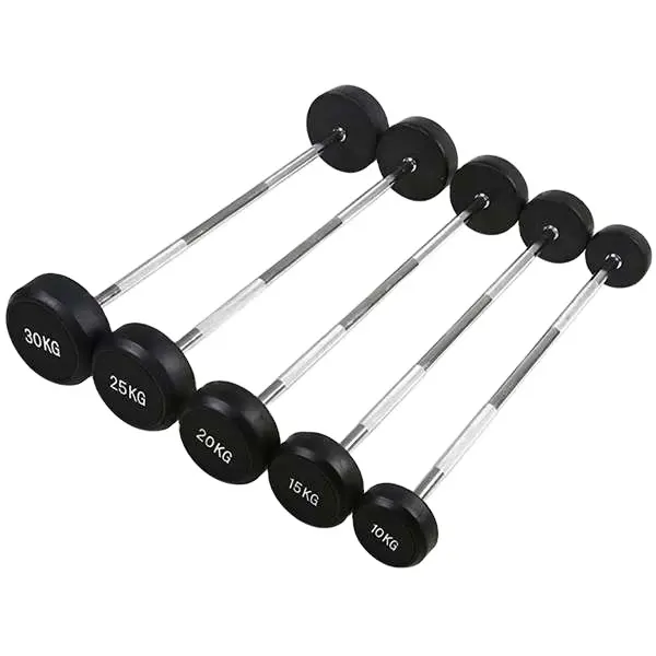 Biểu Tượng Tùy Chỉnh Thép Quả Tạ 50Kg Trọng Lượng Đầu Cố Định Barbell Có Sẵn Thẳng Cong Que Cao Su Bao Phủ Thiết Bị Tập Thể Dục